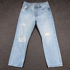 Levi's 501 Straight Leg Jeans Women 29x26 Light Wash Distressed High Rise Denim